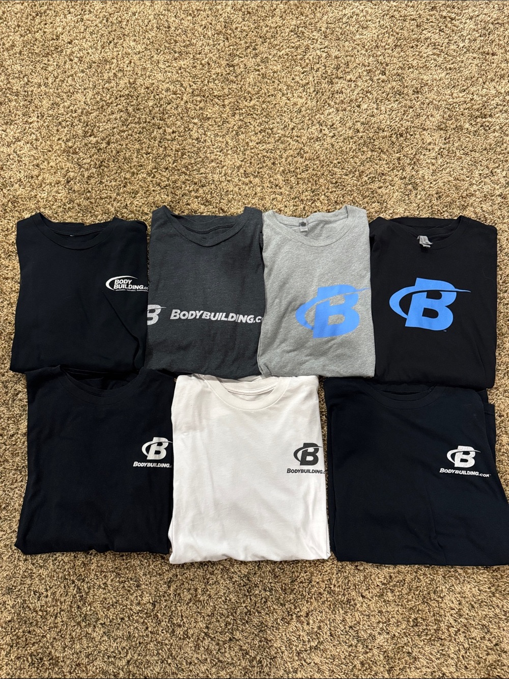 Men's Bodybuilding.com Logo T-Shirt LOT of 7 - Black, Gray & White - Size Large